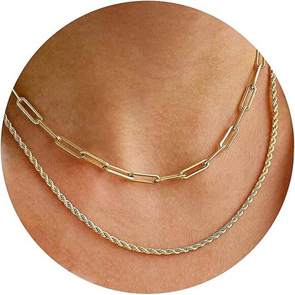 Gold Layered Necklaces for Women, 14K Dainty Gold Chain Necklace Women Trendy Cu